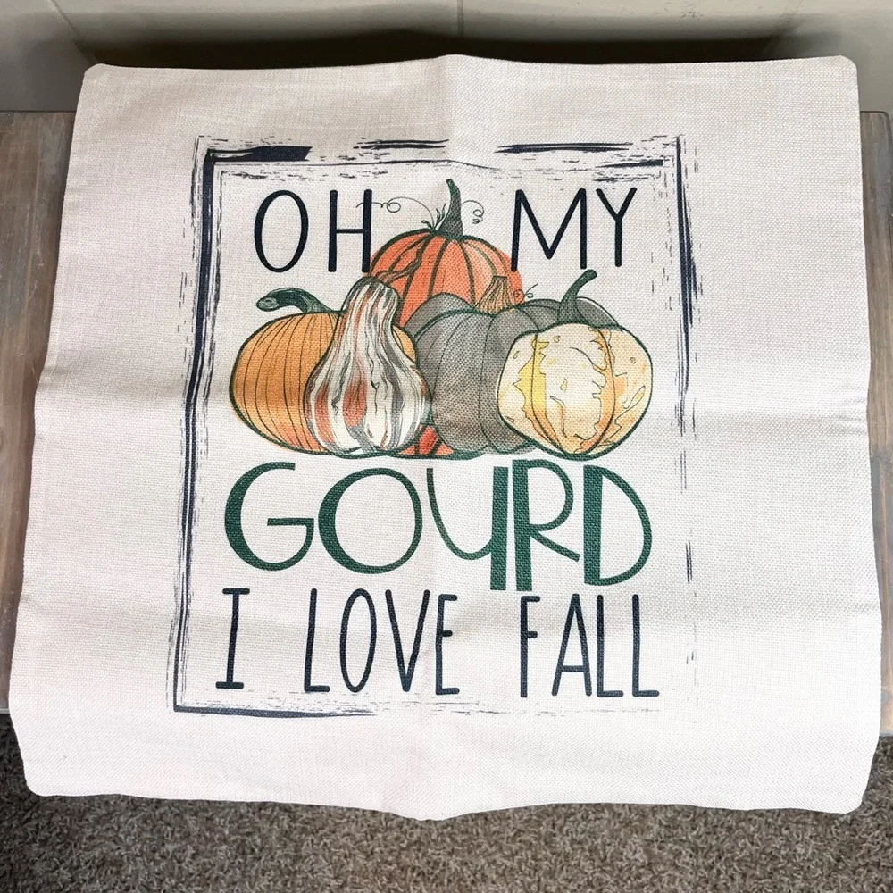 Handmade Beige Canvas Fall Autumn Pumpkin Decorative Accent Pillowcase NEW